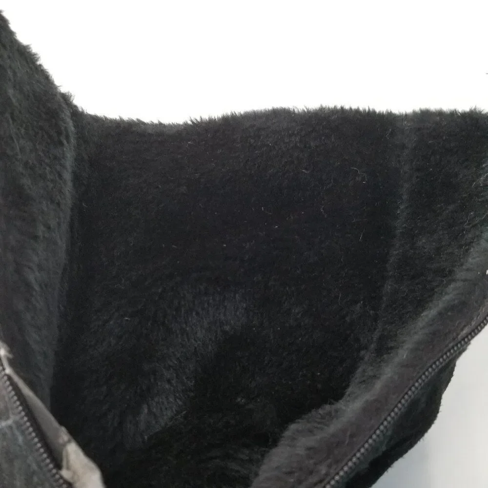 Black Winter Boots Leather Upper Faux Fur lined  7 M